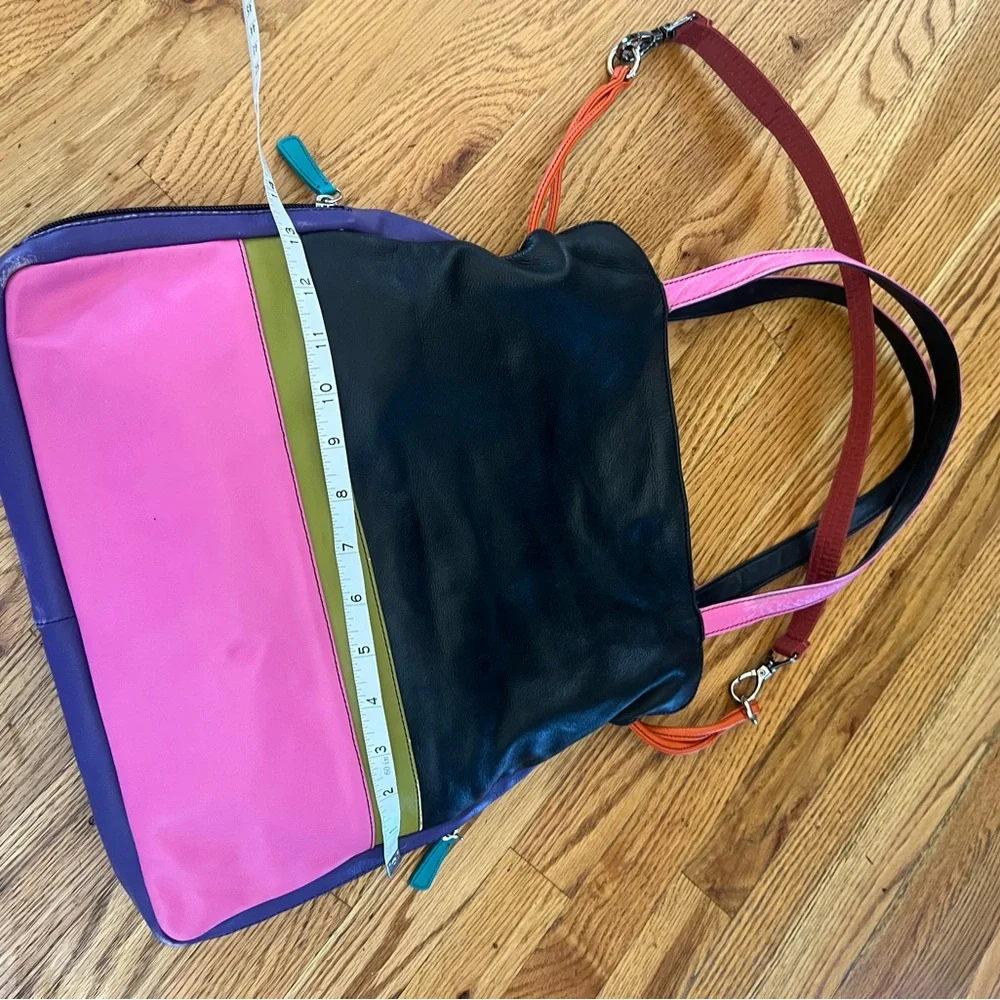 ILI New York Leather Color Block Purse Drawstring Shoulder Multicolor Bright